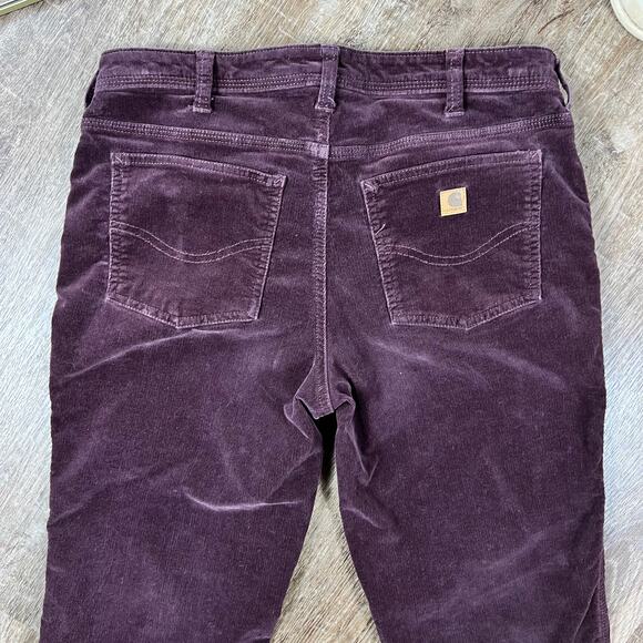 Y2K Carhartt Burgundy Corduroy Pants Original Fit Flare - Picture 4 of 8